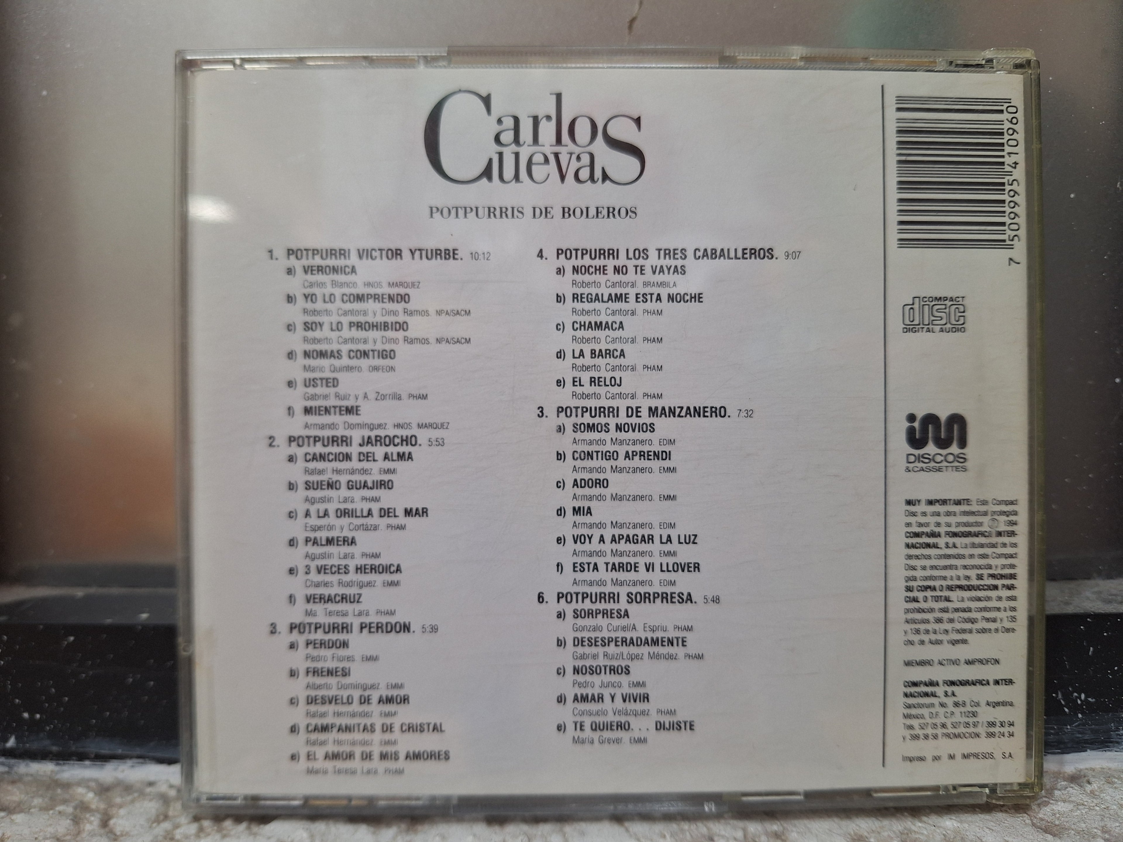 CARLOS CUEVAS POTPURRIS DE BOLEROS CD USADO EN BUEN ESTADO [NACIONAL]