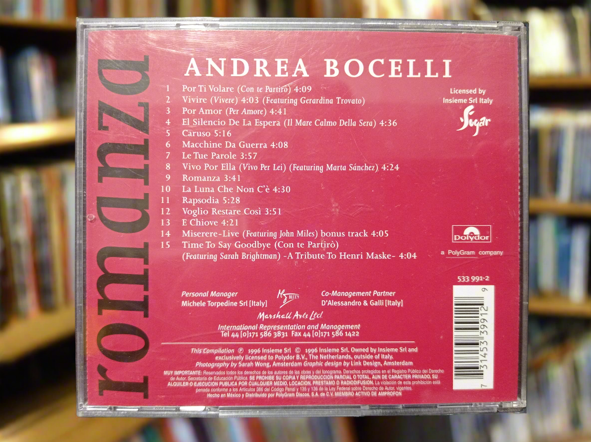 ANDREA BOCELLI ROMANZA CD USADO EN BUEN ESTADO [NACIONAL]